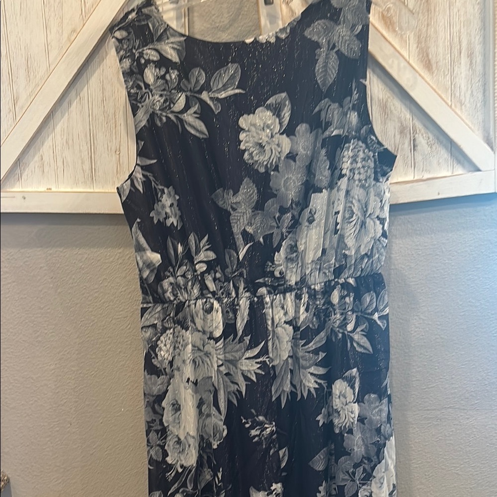 Navy and White Sleeveless V-Neck Sheath Dress rhinestone trim 19 ptp 47 length - Picture 6 of 8